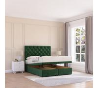 Sloomy Mayfair End Lift Ottoman Bed 4Ft6 With Sprung Memory Mattress - Emerald Plush & Headboard- Double