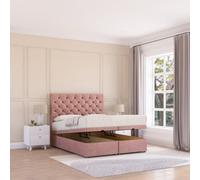 Sloomy Mayfair End Lift Ottoman Bed 4Ft6 With Sprung Memory Mattress - Pink Plush & Headboard- Double
