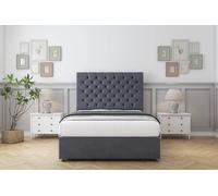 Sloomy Mayfair Plush Divan Bed Base No Drawers - 26" Headboard in Dark Grey | Size: Small Single Sloomy Dark Grey Small Single
