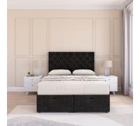 Sloomy Mayfair Plush Fabric Ottoman Bed End Opening With Sprung Memory Mattress & 26 Inch Headboard in Black | Size: Small Double Sloomy Black Small Double