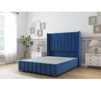 Sloomy Melbourne Navy Plush Divan Bed Base No Drawers - 54" Wingback Headboard & 12" Footboard 2'6 Small Single