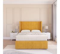 Sloomy Melbourne Upholstered Wingback Bed Set With No Drawers & 54" Floor standing Headboard -Plush Velvet in Gold | Size: King Sloomy Gold King