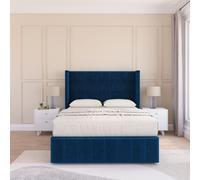 Sloomy Melbourne Upholstered Wingback Bed Set With No Drawers & 54" Floor standing Headboard -Plush Velvet in Navy | Size: Small Double Sloomy Navy Small Double