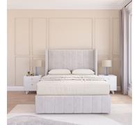 Sloomy Melbourne Upholstered Wingback Bed Set With No Drawers & 54" Floor standing Headboard -Plush Velvet in Silver | Size: Double Sloomy Silver Double