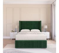 Sloomy Melbourne Upholstered Wingback Bed Set With No Drawers & 54" Floor standing Headboard -Plush Velvet in Emerald | Size: Double Sloomy Emerald Double