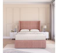 Sloomy Melbourne Upholstered Wingback Bed Set With No Drawers & 54" Floor standing Headboard -Plush Velvet in Pink | Size: King Sloomy Pink King