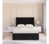 Sloomy Melbourne Upholstered Wingback Bed Set With No Drawers & 54" Floor standing Headboard -Plush Velvet in Black | Size: Super King Sloomy Black Super King