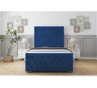Sloomy Monroe Plush Bed Frame With 50" Upholstered Headboard in Navy | Size: Small Single Sloomy Navy Small Single