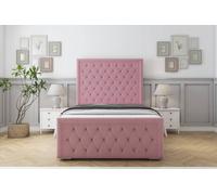 Sloomy Monroe Plush Bed Frame With 50" Upholstered Headboard in Pink | Size: Super King Sloomy Pink Super King