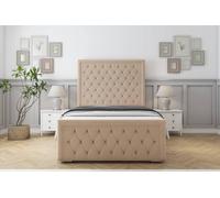 Sloomy Monroe Plush Bed Frame With 50" Upholstered Headboard in Stone | Size: King Sloomy Stone King