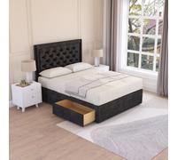 Sloomy Montana Black Plush 6Ft Memory Foam Bed Set With 2 Drawers, Mattress & Headboard- Super King