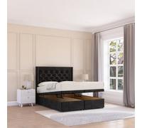 Sloomy Montana End Lift Ottoman Bed 3Ft With Sprung Memory Mattress - Black Plush & Headboard- Single
