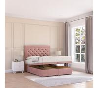 Sloomy Montana End Lift Ottoman Bed 3Ft With Sprung Memory Mattress - Pink Plush & Headboard- Single
