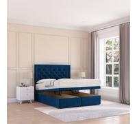 Sloomy Montana End Lift Ottoman Bed 4Ft With Sprung Memory Mattress - Navy Plush & Headboard- Small Double