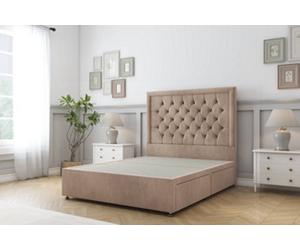 Sloomy Montana Mink Naples Divan Bed Base 2 Drawers Same Side With 26" Strutted Headboard 4' Small Double