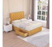 Sloomy Montana Mustard Plush 6Ft Memory Foam Bed Set With 2 Drawers, Mattress & Headboard- Super King