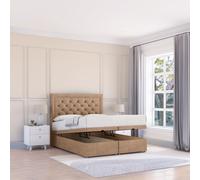 Sloomy Montana Naples Fabric Ottoman Bed End Opening With Sprung Memory Mattress & 26 Inch strut Headboard in Light Sand | Size: Single Sloomy Light Sand Single