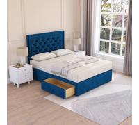 Sloomy Montana Navy Plush 6Ft Memory Foam Bed Set With 2 Drawers, Mattress & Headboard- Super King