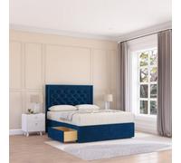 Sloomy Montana Navy Plush 6Ft Memory Foam Bed Set With 2 Drawers, Mattress & Headboard- Super King