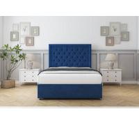 Sloomy Montana Navy Plush Divan Bed With Mattress 2 Drawers Same Side With 54" Floor Standing Headboard 2'6 Small Single