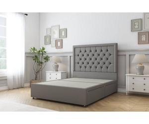 Sloomy Montana Pewter Dumfries Divan Bed Base No Drawers With 54" Floor Standing Headboard 6' Super King