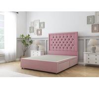 Sloomy Montana Pink Plush Divan Bed Base No Drawers With 26" Strutted Headboard 4' Small Double
