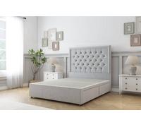 Sloomy Montana Silver Plush Divan Bed Base 2 Drawers Same Side With 54" Floor Standing Headboard 4'6 Double