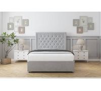 Sloomy Montana Silver Plush Divan Bed With Mattress 2 Drawers Foot-End With 26" Strutted Headboard 4' Small Double