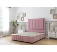 Sloomy Pemberton Pink Plush Divan Bed 2 Drawers Left Side-54" Floor Standing Headboard 12" Footboard 4' Small Double