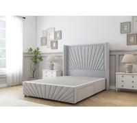 Sloomy Rutherford Silver Plush Divan Bedno Drawers - 54" Wingback Headboard & 12"footboard 4' Small Double
