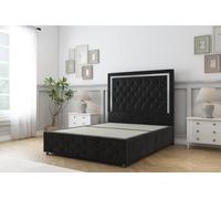 Sloomy Sofia Chrome Black Plush Divan Bed 2 Drawers Left Side-54" Floor Standing Headboard 12" Footboard 2'6 Small Single