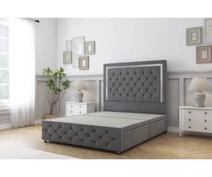 Sloomy Sofia Chrome Coniston Divan Base 4 Drawers - 26" Headboard-Footboard in Dark Grey | Size: King Sloomy Dark Grey King