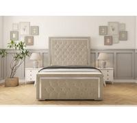 Sloomy Sofia Chrome Cream Plush Bed Frame With Mattress With 50" Upholstered Headboard 5' King