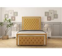 Sloomy Sofia Chrome Mustard Plush Bed Frame With 50" Upholstered Headboard 2'6 Small Single