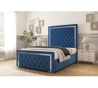 Sloomy Sofia Chrome Navy Plush Bed Frame With 50" Upholstered Headboard 6' Super King