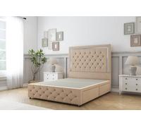 Sloomy Sofia Chrome Pebble Plush Divan Bed 2 Drawers Left Side-54" Floor Standing Headboard 12" Footboard 4'6 Double
