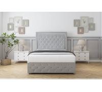 Sloomy Sofia Chrome Silver Plush Divan Bed Set 2 Drawers Foot-End - 26" Strutted & 12" Footboard 4'6 Double