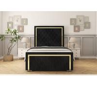 Sloomy Sofia Gold Black Naples Bed Frame With Mattress With 50" Upholstered Headboard 5' King