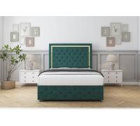Sloomy Sofia Gold Emerald Plush Divan Bed Set No Drawers 54" Floor Standing & 12" Footboard 4'6 Double