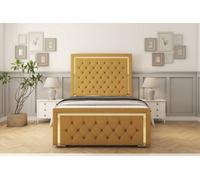 Sloomy Sofia Gold Mustard Plush Bed Frame With Mattress With 50" Upholstered Headboard 3' Single