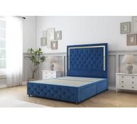 Sloomy Sofia Gold Navy Plush Divan Bed 4 Drawers-54" Floor Standing Headboard 12" Footboard 4' Small Double
