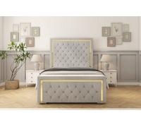 Sloomy Sofia Gold Silver Naples Bed Frame With 50" Upholstered Headboard 4'6 Double