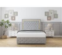 Sloomy Sofia Gold Silver Plush Divan Bed Set 2 Drawers Foot-End 54" Floor Standing & 12" Footboard 4'6 Double