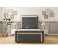 Sloomy Sofia Gold Steel Plush Bed Frame With 50" Upholstered Headboard 5' King