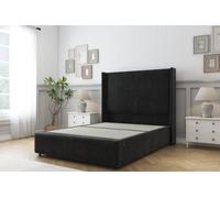 Sloomy Stratford Black Plush Divan Bed 2 Drawers Foot-End With 54" Wingback Headboard & 12" Footboard 4' Small Double
