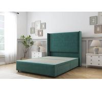 Sloomy Stratford Emerald Plush Divan Bed 2 Drawers Foot-End With 54" Wingback Headboard & 12" Footboard 4' Small Double