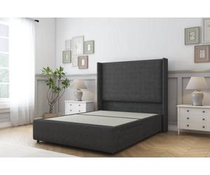 Sloomy Stratford Graphite Dumfries Divan Bed No Drawers With 54" Wingback Headboard & 12" Footboard 4' Small Double