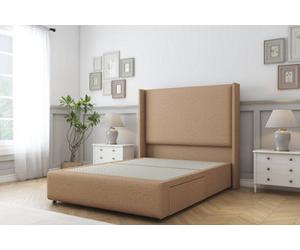 Sloomy Stratford Latte Dumfries Divan Bed No Drawers With 54" Wingback Headboard & 12" Footboard 4'6 Double