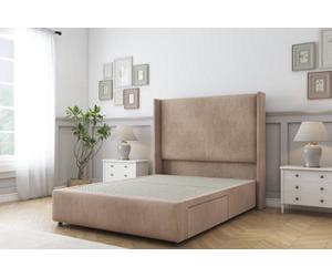Sloomy Stratford Mink Naples Divan Bed No Drawers With 54" Wingback Headboard & 12" Footboard 6' Super King