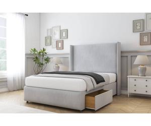Sloomy Stratford Naples Divan Set 2 Drawers-54" Wingback-Footboard in Silver | Size: Small Double Sloomy Silver Small Double